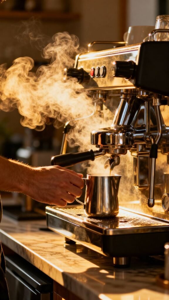 barista morning ritual perfect espresso shot & creamy milk foam